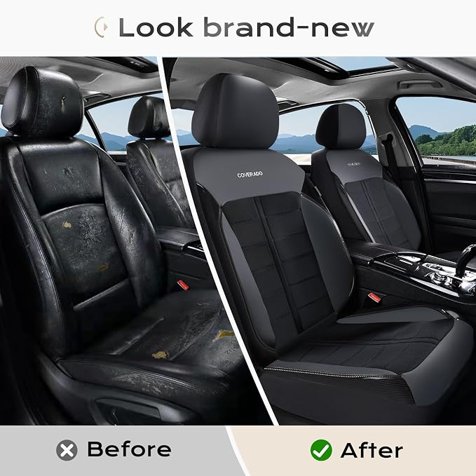 Coverado Seat Cover, Car Seat Cover Full Set, 3D Air Mesh Breathable Seat Protectors Sports Carbon Fiber Design Airbag Compatible Comfort Universal for Most Cars, Van,Trucks, SUV, Black