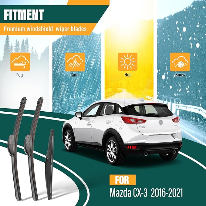 Windshield Wiper Blades Replacement for Mazda CX3 CX-3 2016 2017 2018 2019 2020 2021,Original Equipment Replacement Front Rear Wiper Blade Set - 22" 19" 10" (Set of 3)
