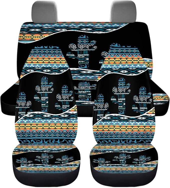 Dreaweet Car Seat Covers Full Set with Steering Wheel Cover Armrest Pad Covers Seat Belt Pads Cup Holders Handbrake Cover Set of 12 Aztec Cactus Car Accessories Interior Universal for SUV Trucks Sedan