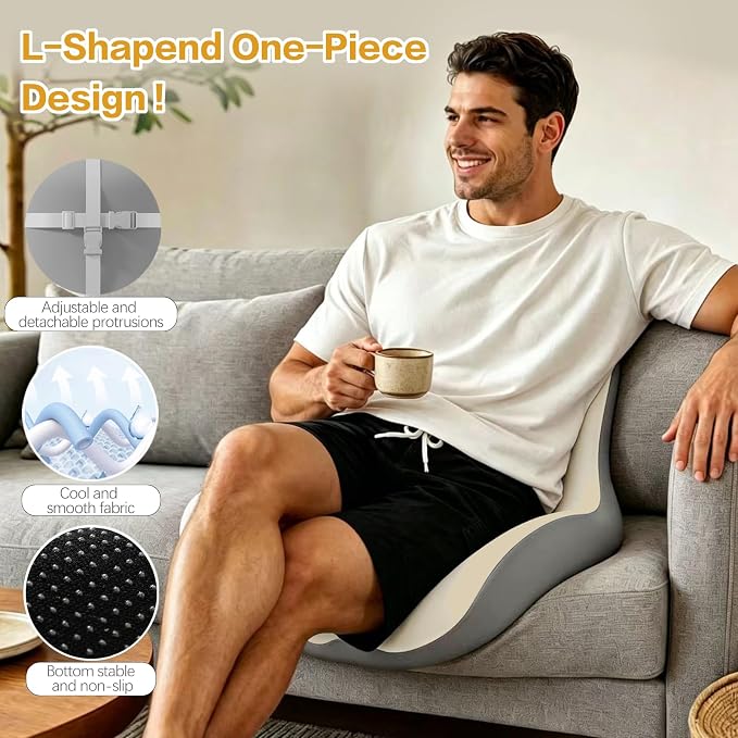 Office Chair Cushion with Adjustable Lumbar Support Pillow, Ergonomic Memory Foam Seat Cushion for Desk Chair, Tailbone Pressure Relief Cushion with Back Support Pillow for Car Seat