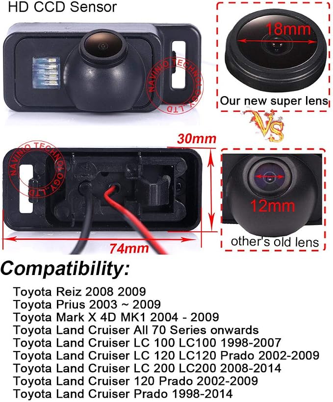 Super HD Vehicle Camera 1280x720 Pixels 1000 TV Lines Vehicle Car Rear View Backup Camera, 170° Viewing Angle Reversing Camera Replacement for Toyota Reiz Prius Prado Land Cruiser Waterproof