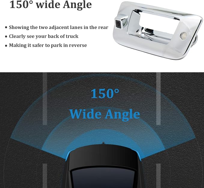 RED WOLF Chrome Tailgate Handle with Backup Camera Fit for 2007-2014 Chevrolet Silverado GMC Sierra 1500 2500 HD Parking Grid Lines Available IP68 Waterproof Heavy Duty 150°Wide View