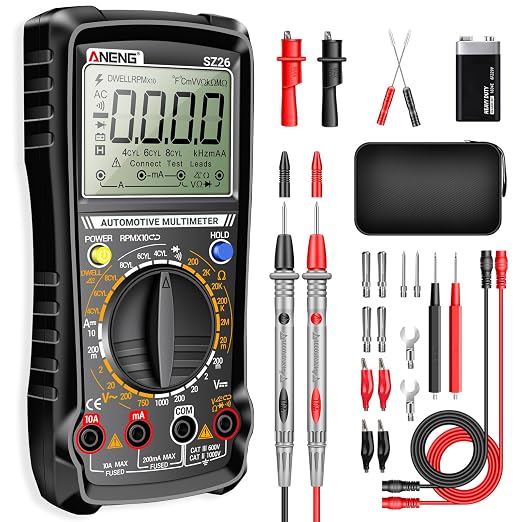 ANENG SZ26 Multimeter,Digital Automotive Engine Analyzer with 500-10000RPM Tach,Dwell Angle,Duty Cycle,DC Current,AC/DC Voltage,Amp,Ohm,Large LCD,Data Hold,Versatile Tester for Car Diagnostics