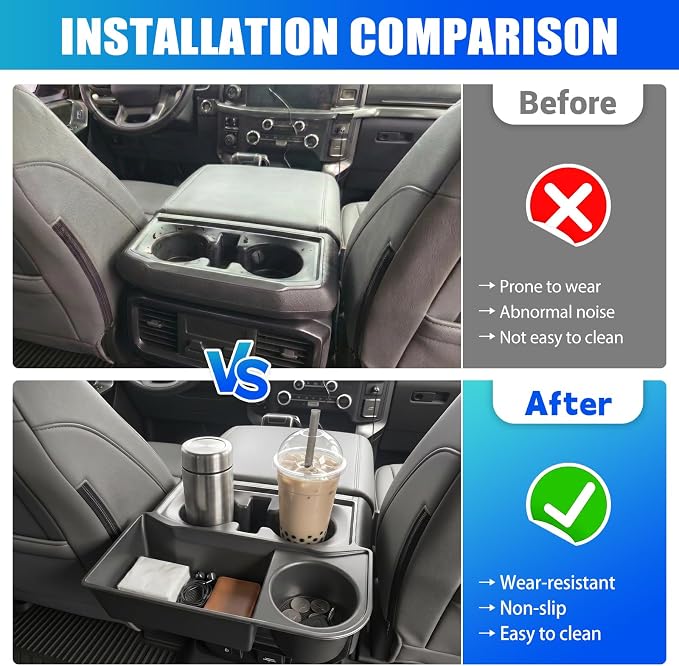 Rear Console Cup Holder Fits for 2021-2026 Ford F150 Bucket Seats Behind Armrest Tray Console Organizer Rear Cup Insert Compatible with F150 Interior Accessories Back Center Console Storage