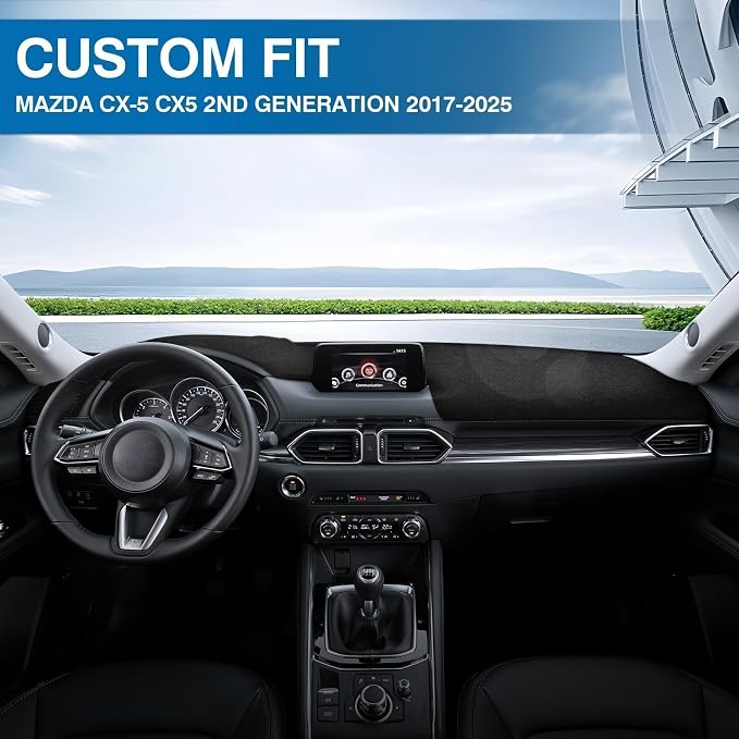 KUST Black Dash Cover for 2017-2025 Mazda CX-5 CX5 (Only fit for CX5 Without HUD) Polyester Dashboard Cover Non-Slip Center Console Dash Cover Interior Accessories for Mazda CX5 Sunshade No Glare
