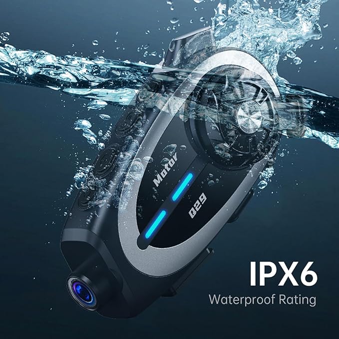 Motorcycle Helmet Intercom with Camera 1080P – Wireless5.4 Helmet Headset with WiFi, Voice Assistant, Support 1600FT Intercom, Noise Reduction, IP56 Waterproof, 1500mAh Battery, Music Sharing