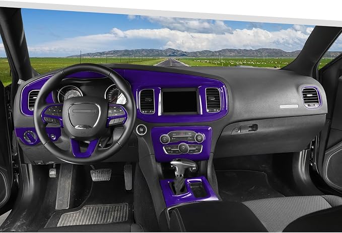 Jimen Fit for Dodge Charger 2015-2023, 12PCS Interior Trim Kits - Center Console Dash Panel, Air Conditioning Control Panel, Gear Shift Cover, Headlight Switch Frame (Purple)
