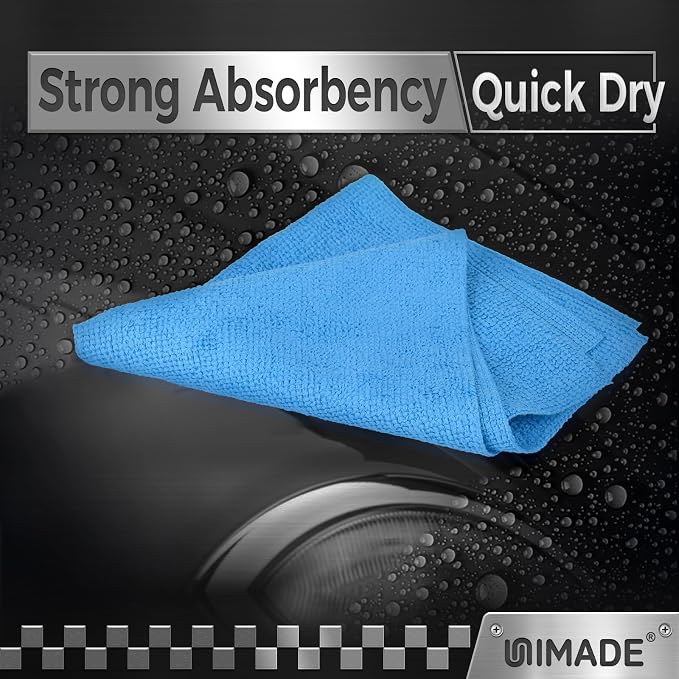 UNIMADE Microfiber Cleaning Cloth, 24 Pack Reusable Microfiber Towels for Cars Lint Free Cleaning Shop Towel Rags for Home Kitchen Automotive Bar Mechanic Restaurant Garage, 11"x 12", Blue