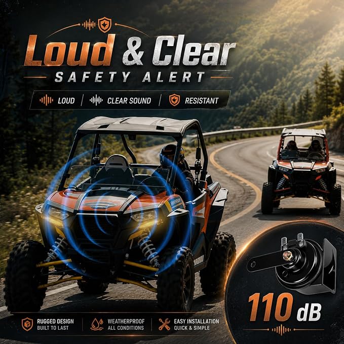 UTV Turn Signal Kit with Extra Backup Light, 110dB Horn, Pre-Wired Plug-and-Play Harness, Rocker Switch, Rhombus Universal Street Legal UTV Turn Signal Kits, Fits Polaris Can-Am CFMOTO
