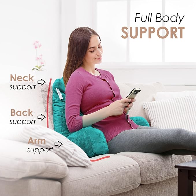 Nestl Reading Pillow for Kids & Teens with Shredded Memory Foam, Backrest Pillows for Reading, Watching, and Gaming, Use on The Couch, Bed, or Floor, Adjustable Support with Washable Cover Teal