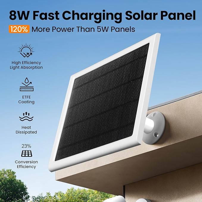 Ring Solar Panel,8W Ring Solar Charger Compatible with Stick Up Camera & Pro, Spotlight Plus & Pro, Stick Up, Spotlight Cam Battery,9.35ft Long Cable with USB-C for Outdoor Cameras (White 1pack)