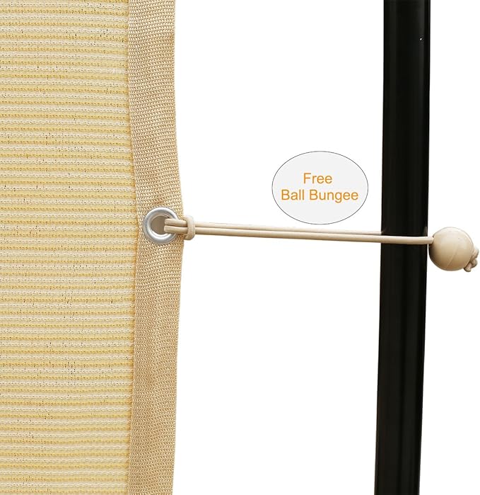 Shatex 90% Shade Fabric 6' x 8' Sun Shade Cloth with Grommets for Pergola Cover Canopy, Wheat, 12 Bungee Balls