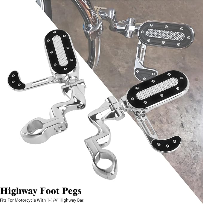Motorcycle Highway Pegs with Flip-out Heel Rests Fit for Harley Touring Road Glide Street Glide Road King Electra Glide Sportster, Highway 1.25" Engine Guard Foot Pegs Chrome