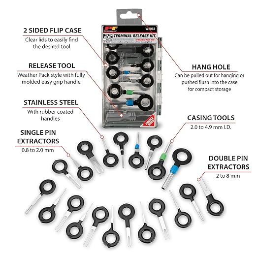 Performance Tool W9053 22 pc. Quick Release Terminal Release Kit With Weather Pack Tool & 2 Sided Flip Storage Case