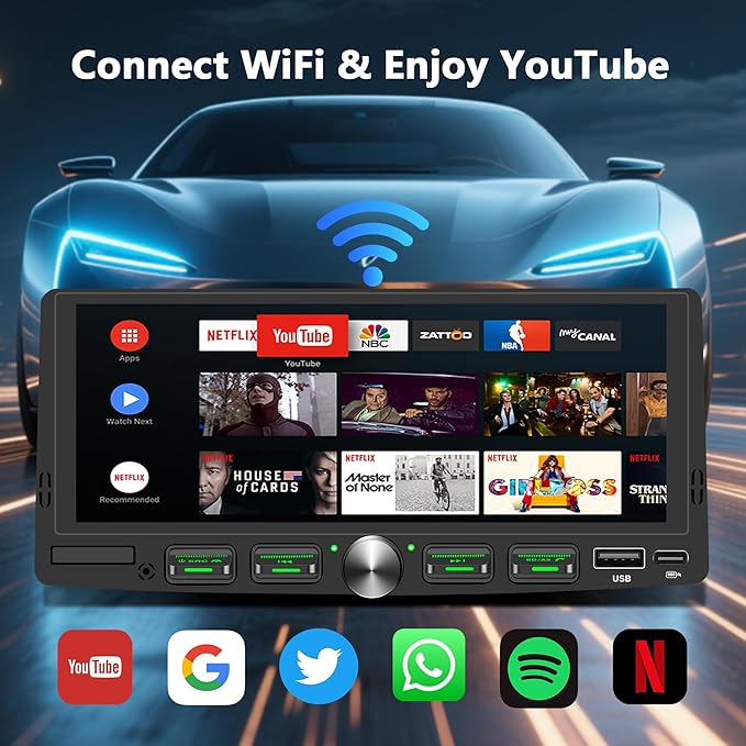 Single Din Touchscreen Radio with Wireless Apple CarPlay & Android Auto, 6.9" IPS Car Stereo with Bluetooth, Mirror Link, FM/AM,EQ, USB/Type-C, SWC, HD Backup Camera, Microphone for Car Audio Upgrade