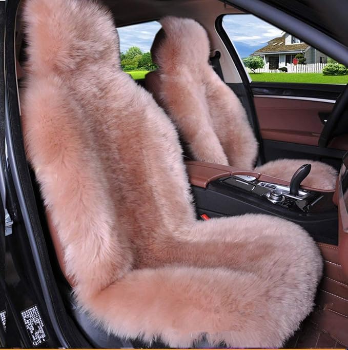 Winter Warm Authentic Australia Sheepskin Car Seat Cover Luxury Long Wool Front Seat Cover Fits Most Car, Truck, SUV, or Van (Cameo Brown)