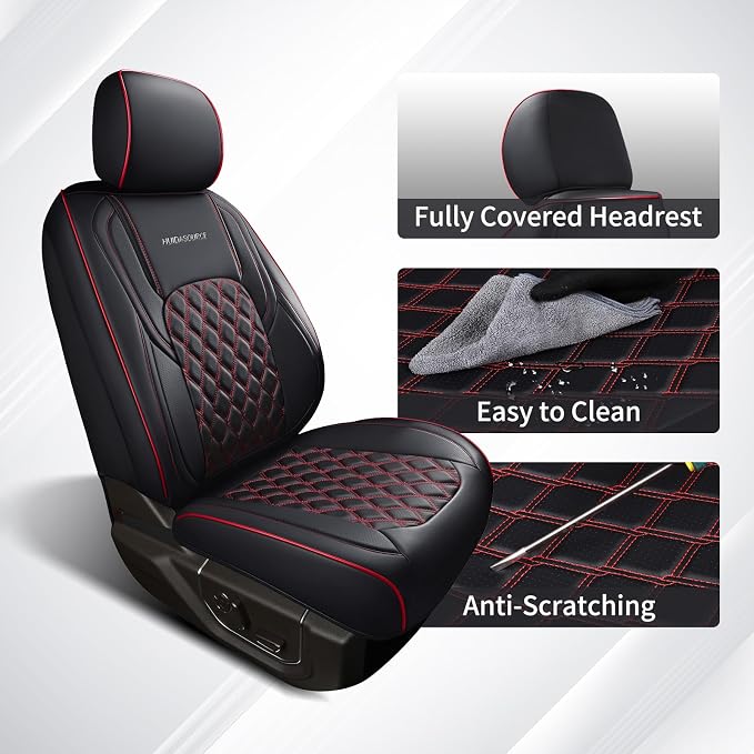 Huidasource Tundra Seat Covers, Fit for 2022 2023 2024 2025 2026 Toyota Tundra Seat Covers, Nappa Leather Truck Seat Cover, Custom Seat Cushion Protector, CrewMax/Double Cab Pickup(Full Set/Black&Red)