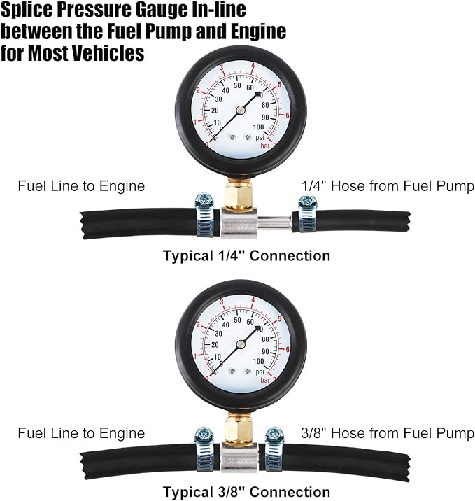 JIFETOR Fuel Injection Pump Pressure Tester Gauge Kit, Car Gasoline Gas Fuel Oil Injector Test Manometer Tool Set 0-100PSI, Universal for Auto Truck SUV Motorcycle ATV RV