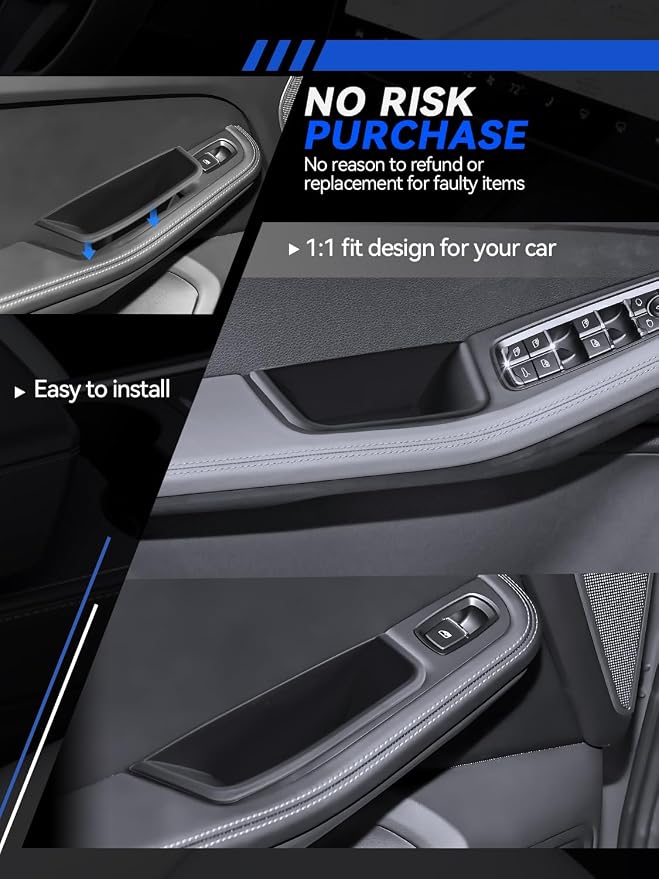 for Macan Door Side Storage Boxes 2015-2026 Porsche Macan Accessories Front & Rear Door Pocket Organizer Tray Set with Anti-Rattle Liners 4PCS(Not for Macan EV)