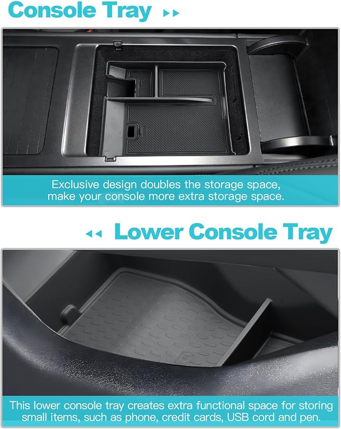 CDEFG 2Pcs for 2024 2025 2026 Lincoln Nautilus Center Console Organizer for 2024-2026 Lincoln Nautilus Accessories Console Organizer Tray Armrest Storage Box