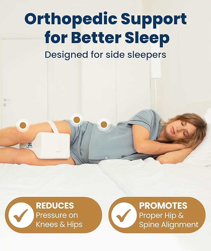 Everlasting Comfort Memory Foam Knee Pillow for Side Sleepers – Sciatica Pain Relief, Adjustable Strap – Leg Pillow for Knee, Back & Hip Alignment (Pack of 2)