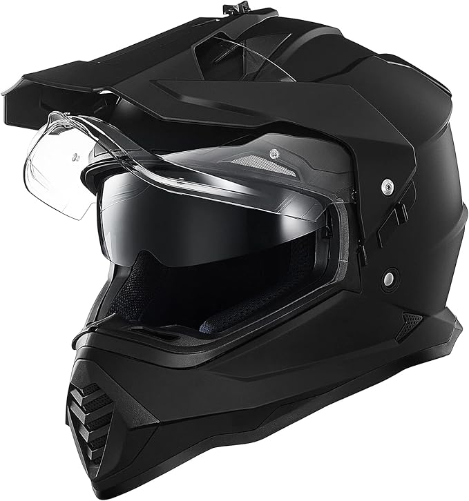 ILM Dual Sport Adventure Motorcycle Helmet with Pinlock Compatible Sun Visor Snowmobile ATV Dirt Bike Off Road Casco Model WS902 (Matte Black, 2XL)