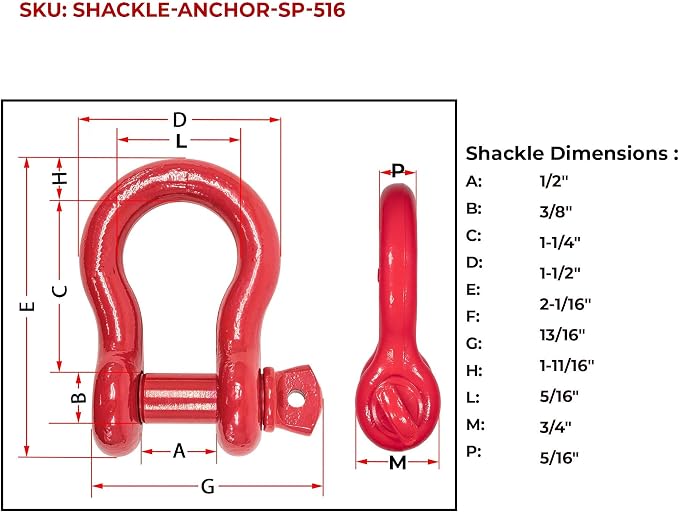 Mytee Products (20 Pack 5/16" Anchor Shackle Forged Carbon Steel w/Alloy Screw Pin WLL # 0.75 Ton (1,500 Lbs.)|Double Rust Protection Heavy Duty D Ring Shackle for Towing, Rigging & Vehicle Recovery