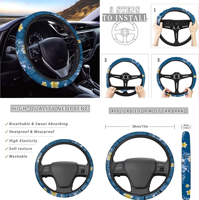AFPANQZ Eagle Flower 11 Pieces Car Accessories Full Set with Hand Brake Cover + Gear Shift Knob Cover + Seat Belt Pads + Car Coaster + Steering Wheel Cover