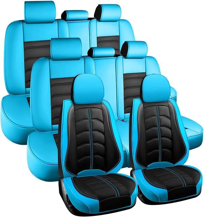 Car Seat Cover 8 Seats for Toyota Highlander 2001-2026, Durable Wear Resistant Waterproof Seat Cover, Breathable No Odor Premium Leather Vehicle Interior Accessories.(8 Standard,Black Blue)