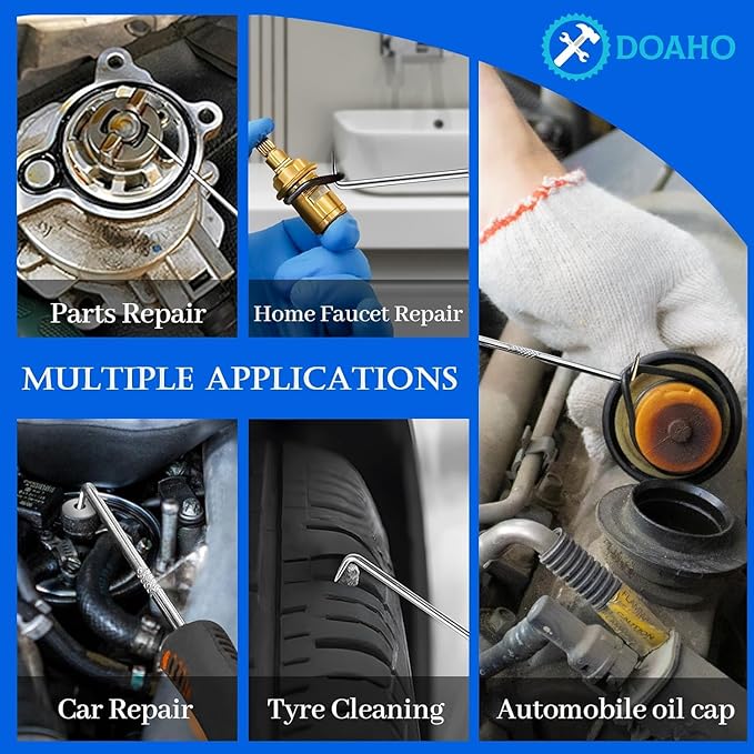 Doaho 15 Pcs Automotive Hook and Pick Tool & Trim Removal Tool Set with Scraper,Magnetic Telescoping,Plastic Pry for Auto Engine Oil Seal O-Ring Repair,Car Interior Panel and Fastener Removal
