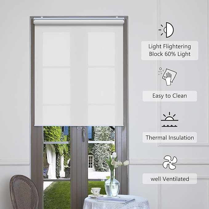 AOSKY Cordless Roller Shades for Windows Light Filtering Shades with 5% Openness Solar Screen Semi Sheer Roller Blinds UV Protection for Office and Home. Easy to Install 43" W x 72" H (White)