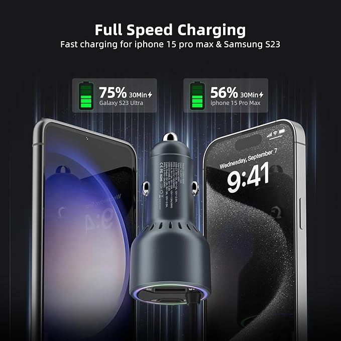 60W USB C Car Charger Fast Charging,HUNDA Dual USB Car Charger with PD 30W Fast Charger for iPhone 15/15 pro/15 Pro Max,Galaxy s24/s23/s22 ect