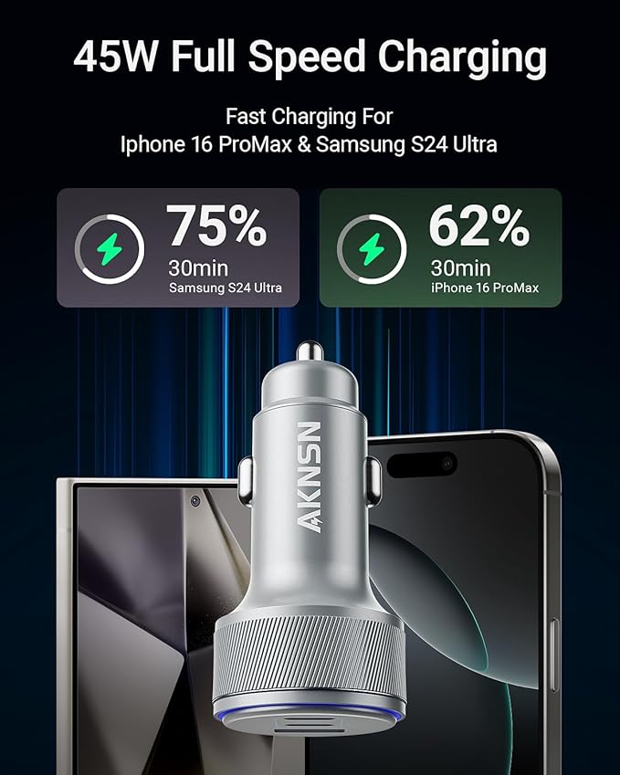 iPhone 17 USB-C Car Charger, 167.5W Max 3-Port Type-C Fast Charging Cigarette Lighter,Charger Adapter for iPhone 16/15/14/13,Samsung S24/S23/S22,Pixel,iPad Air,AirPods,Android