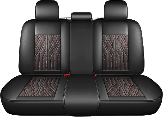 Huidasource Leather Back Row Seat Covers, Waterproof Rear Split Bench Car Seat Covers, Vehicle Seat Cushion Cover Protector Universal Fit for Most Cars Sedan SUV Pickup Truck(Back Row/Black&Red)