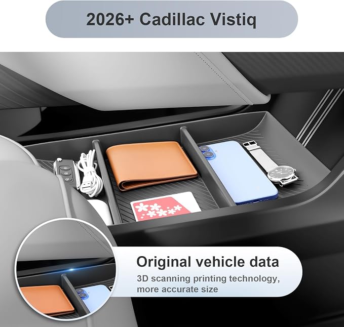 SKTU for 2026 2027 Cadillac Vistiq Center Console Organizer for 2026+ Cadillac Vistiq (Luxury/Premium Luxury/Sport/Platinum) Lower Center Console Tray Cadillac Vistiq 2026 2027 Accessories Rubber Tray