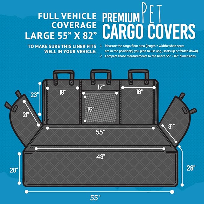 Bulldogology SUV Cargo Liner for Dogs 55"x82" Heavy Duty Complete Pet Trunk Cargo Cover Area - Trunk Cover Car Protector for Dogs Waterproof Nonslip Mat - Dog Cargo Liner SUVs Vans Cars (Large, Black)
