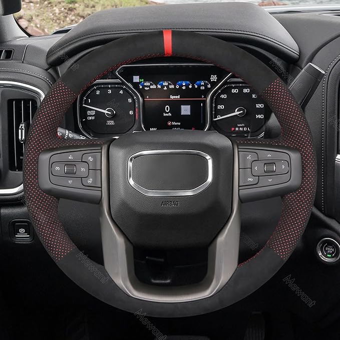 MEWANT Hand Stitch Car Steering Wheel Protector Wrap Cover for GMC Sierra 1500 2019-2023 / Sierra 1500 Limited 2022 / Sierra 2500 2020-2024 / Sierra 3500 2020-2024 / Yukon (XL) 2021-2023 Accessories