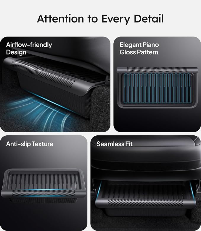 Wigoo Under Seat Storage Box for Tesla Model Y Juniper 2025~2026, 2 Pack Underseat Storage Tray with Lid, Secure No-Slide Design