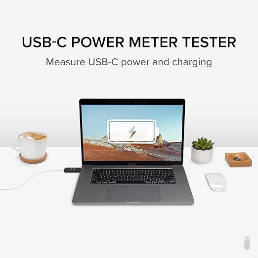 Plugable USB C Power Meter Tester for Monitoring USB-C Connections - Digital Multimeter for USB Type C Cables, Laptops, Phones, Chargers - Driverless
