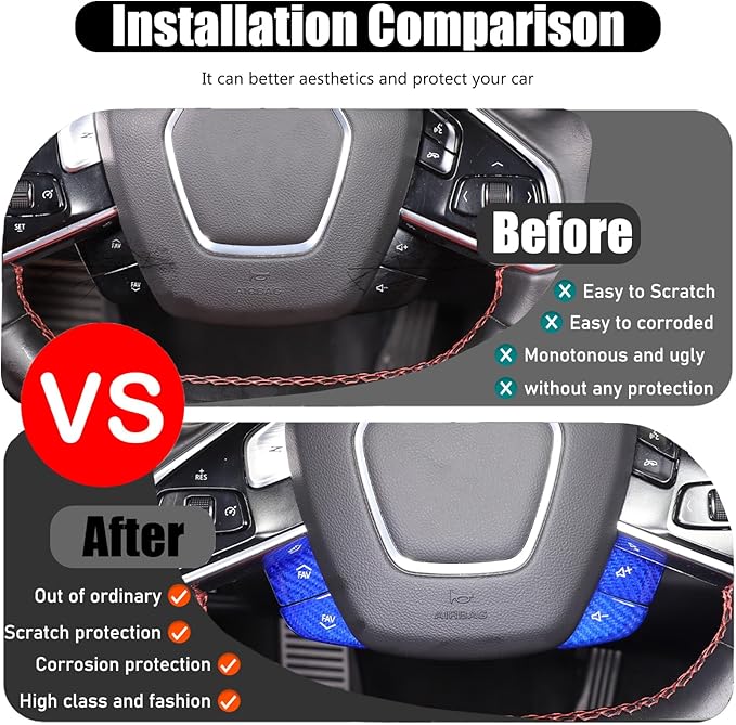 Dry Carbon Fiber Central Control Steering Volume Button Cover Compatible with Corvette C8 2020-2025 Accessories 4Pcs Center Consoles Steering Button Panel Sticker Decorative Interior Trim (Blue)