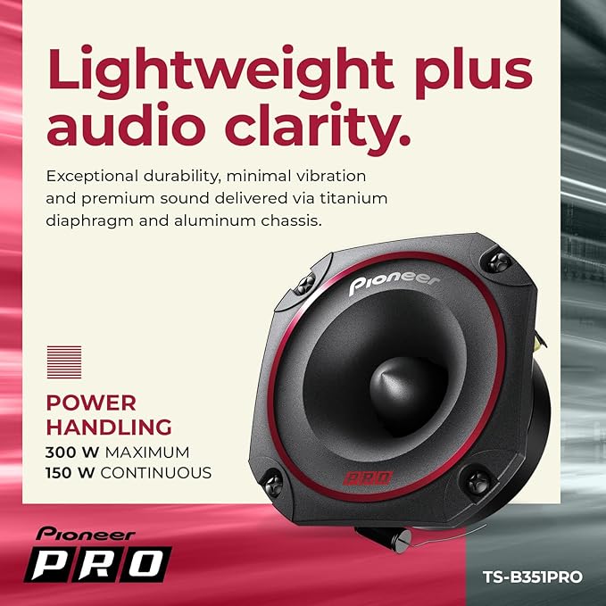 PIONEER P.R.O. Series TS-B351PRO 3.5” Tweeters (Pair) – 250W Max, Perfect for high-SPL Builds and pro-Level car Audio, Bullet Style Tweeter