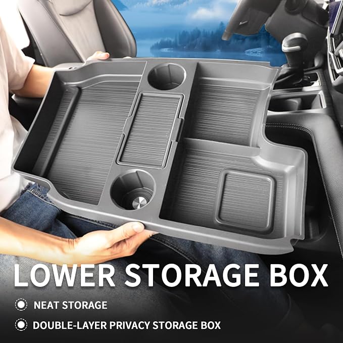 Compatible with 2026 Toyota Sienna Center Console Organizer with Cup Holder, Lower Storage Box Accessories (TPE Material with Original car Wood Grain (Compatible with 2021-2026 Toyota Sienna), Gray)