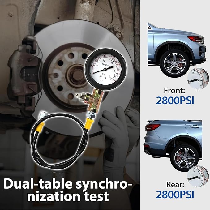 Brake Pressure Tester, Universal Brake Pressure Gauge, 0-3500PSI ABS Hydraulic Oil Pressure Gauge Kit, Brake System Test Diagnostic Tool for Gasoline Car
