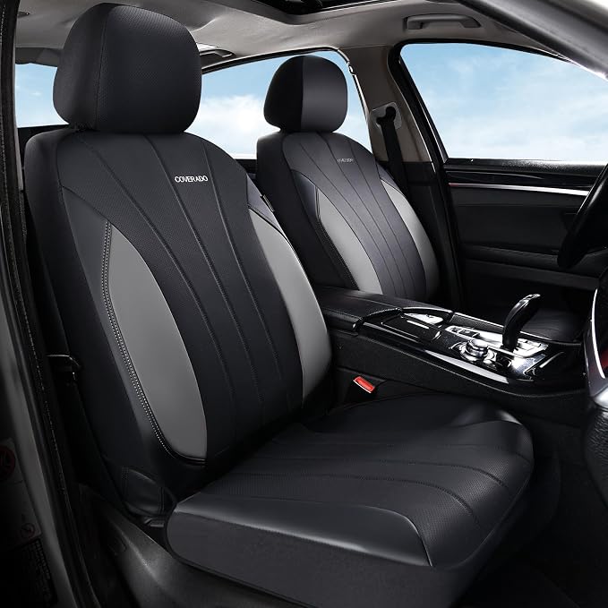 Coverado Car Seat Covers， 2 Front Seats Waterproof Nappa Leather Automotive Seat Protectors, Front Luxury Mesh Seat Covers, All-Weather Universal Fit for Most Cars SUVs, Trucks, Black