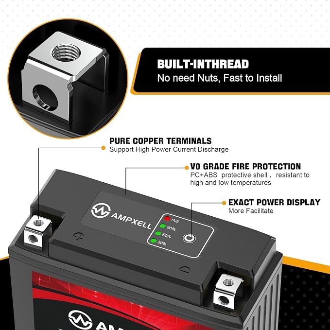 YT7B-BS 240 CCA Lithium Motorcycle Battery 12V 4Ah Replacement YT7B-BS, UT7B-BS Powersport Battery, Motorcycle, ATV, UTV, Scooter, 4 Wheeler and Generator etc,Polarity [+ - ]