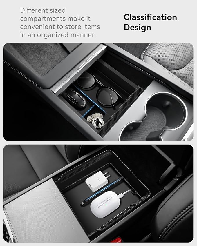 for Tesla Model Y Juniper Accessories (2025-2026) Center Console Organizer, Slide Smoothly Wear-Resistant Easy to Clean for Model 3 Highland 2024-2026, 4 PCS