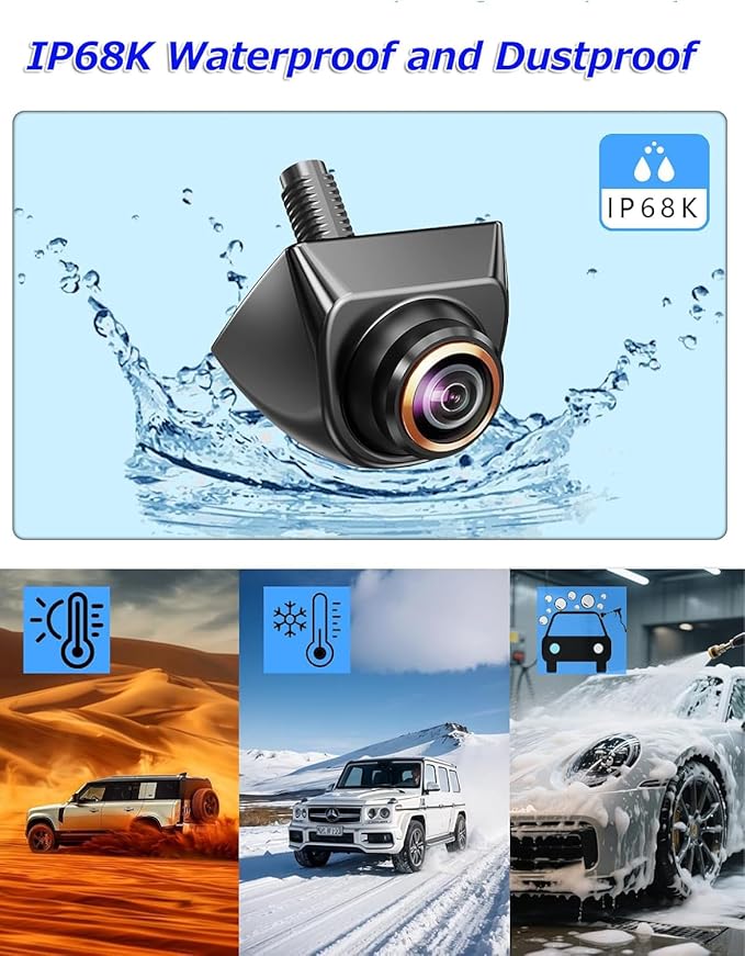 1080P AHD Backup Camera with 170° Wide Angle, 360° Rotatable, Night Vision, IP69K Waterproof - Front/Rear/Side View Reverse Camera for Trucks, Cars, SUVs (AHD1080P)