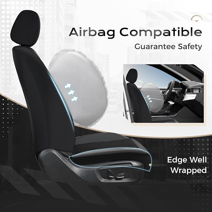Coverado Seat Cover, Car Seat Cover Full Set, 3D Air Mesh Breathable Seat Protectors Sports Carbon Fiber Design Airbag Compatible Comfort Universal for Most Cars, Van,Trucks, SUV, Black
