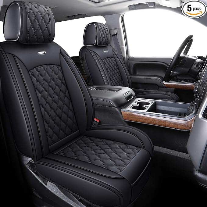 Aierxuan Seat Covers for Truck Chevy Chevrolet Silverado GMC Sierra Pickup 2007-2026 1500 2500HD 3500HD Trail Boss Z71 Crew Double Extended Cab Waterproof Leather Protectors (Full Set, Black)