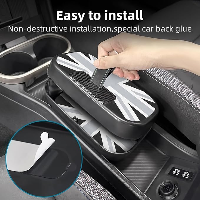 FDAIUN Center Console Storage Box + Leather Mat for 2024-2025 BMW Mini Cooper F65 F66 Car Storage Accessories 2Pcs (Gray and White Beige)